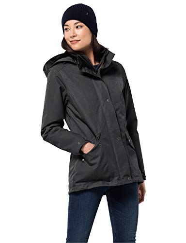 Jack Wolfskin Park Avenue Jacket Women's Waterproof Insulated Rain Jacket 100% Pfc Free, Black, X-Small