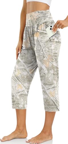 Image of UEU Women's Yoga Capri Pants Loose Soft Drawstring Workout Sweatpants | Comfortable Stretchy Fabric, Casual Lounge Pants, Side Pocket, Workout Travel Daily Wear