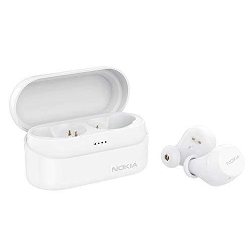 Nokia BH-405 Écouteurs sans Fil Power Earbuds Lite, 35 Heures de Lecture, IPX7 étanche, Compatible Bluetooth, Boîtier de Charge sans fil Compact, Neiger Blanc