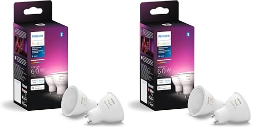 Philips Hue Smart 60W GU10 LED Bulb - White and Color Ambiance Color-Changing Light - 4 Pack - 450LM - Indoor - Control with Hue App - Works with Alexa, Google Assistant and Apple Homekit, 584680