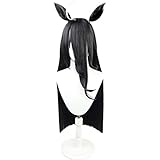 Cosplay Perücke,Uma Musume Pretty Derby Manhattan Cafe Cosplay Perücke,with Ears,Long Black Perücke,Mit Kostenloser Perückenkappe,Halloween Kostüm Perücke,für Party Karneval Weihnachten