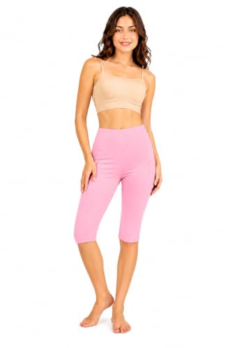 Image of mybody Women's Cotton Knee Length Cycling Shorts | Stretchable Breathable Biker Gym Yoga Workout Shorts | Mid Waist Athletic Fit