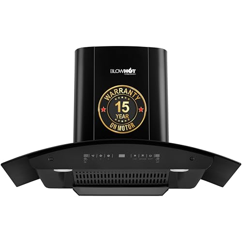 Image of BLOWHOT 90cm 1300 m /h Filterless Autoclean Kitchen Chimney With Installation Kit, Touch+Motion Sensor, Stylish Curved Hood, Oil Collector, 15 Year Warranty on Motor By Blowhot (EVANA L BAC MS)