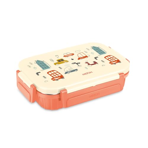 Image of MILTON Meal Safe 2 Inner Stainless Steel Tiffin Box for School with Steam Release Plug | PU Insulated, Leak-Proof, Food Grade I Lunch Box for Kids Boys, Girls with Snap Lock Lid, 465 ml, Orange
