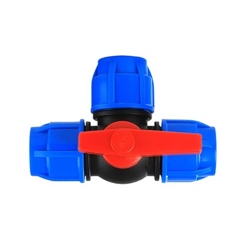 Válvula de bola de plástico de tres vías tipo T de 20mm y color azul para fontanería de huertos