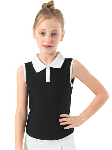 Girls Polo Shirt Sleeveless Golf Shirts Contrast Collared Button-Up Tennis T-Shirts Quick Dry Breathable Tank Tops2
