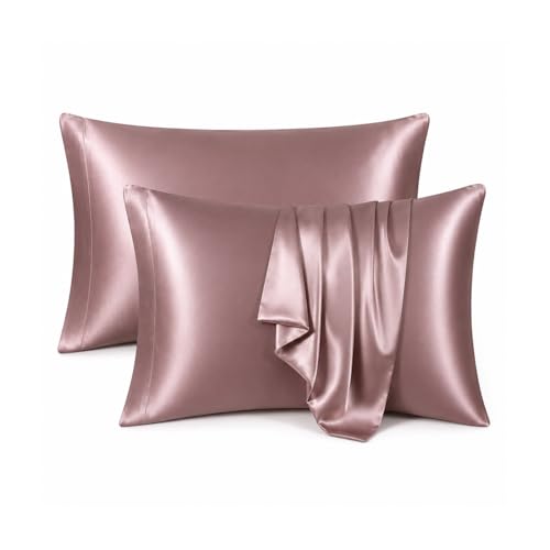 Image of RAGGLE Satin Silk Pillowcase for Hair and Skin Standard Size 18 inchX 28 inch with Soft Breathable Smooth Cooling Pillow Covers for Sleeping or Pillow Protector (2, Chocolate)