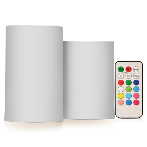 MCHIVER Grey Flameless Candles with Remote Timer Battery Operated Electric Fake Candles Set of 2 LED Tealight Candles for Wedding Table Fireplace Home Decor