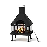 Wood Burning Outdoor Fireplace, Chiminea Outdoor Fireplace with Wood Grate, Grill Grate and Fire Hook, Chiminea fire Pit for Cozy Gatherings on Deck, Patio, or in Backyard