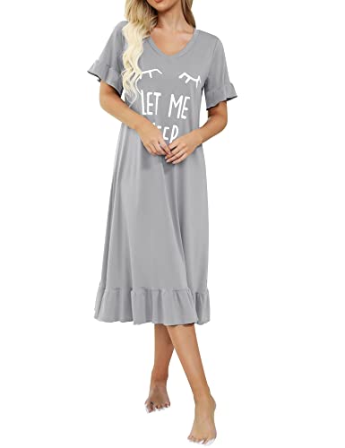 Maintain Vigour nightgowns for women sleep shirt plus size night dress long Sleepwear Grey