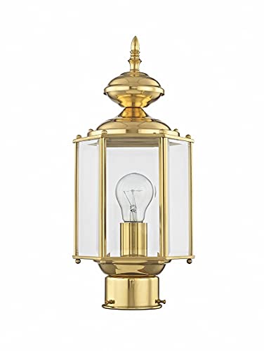 Livex Lighting Lantern 2117-02 Outdoor Post with Clear Beveled Glass Shades, Polished Brass