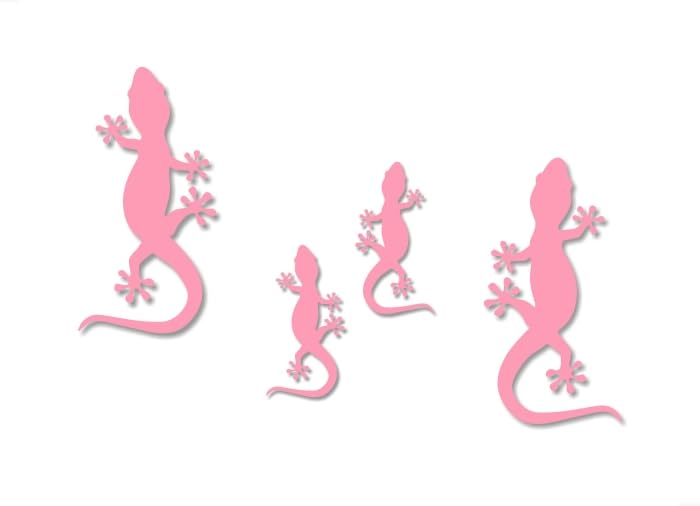 Image of 4 Gecko Climbing Vinyl 4 inch and 7 inch Decal Set Reptile Lizard Cute Car Decals Pet Terrarium Accessories Stickers (4 Solid Pink Decal Set)