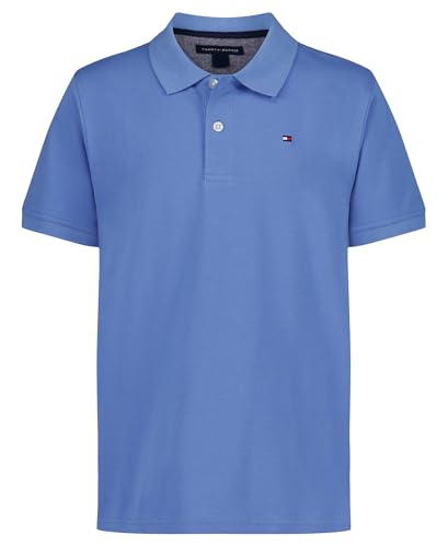 Tommy Hilfiger Boys Short Sleeve Solid Pique Ivy Polo Shirt Button Closure Soft & Comfortable Spring Blue 10-12