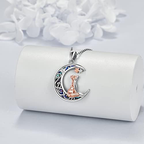 CUPENDA Fox Necklace 925 Sterling Silver Abalone Shell Fox Moon Pendant Cute Animal Jewellery Valentine's Day Gift for Women