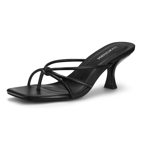 Image of Women's Strappy Square Open Toe Kitten Heel Thong Sandals Slip On Mule Style Dressy Summer Heels