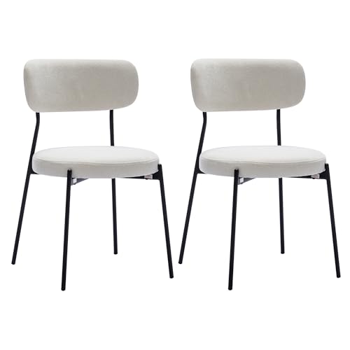 Duhome Esszimmerstühle Küchenstuhl 2er Set Polsterstuhl Wohnzimmerstuhl aus Boucle Polsterstoff und Metallbeine, Beige