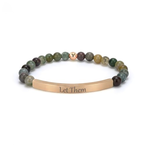 Inspirational Christian Bracelet for Women Indian Agate Beaded Bible Verse Jewelry 18K Gold Plated Religious Faith Gift Scripture Encouragement Jewelry for Her (LET THEM-Indian Agate Rose Gold)