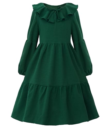 Uhnice Girls Ruffled Tiered Dress Long Sleeves Loose Fit Casual Sundress