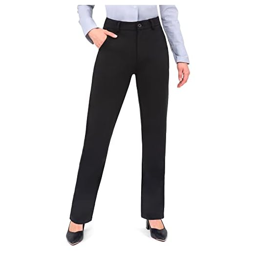 Bamans Work Pants for Women Yoga Dress Pants Straight Leg Stretch Work Pant with Pockets (Black, X-Large)