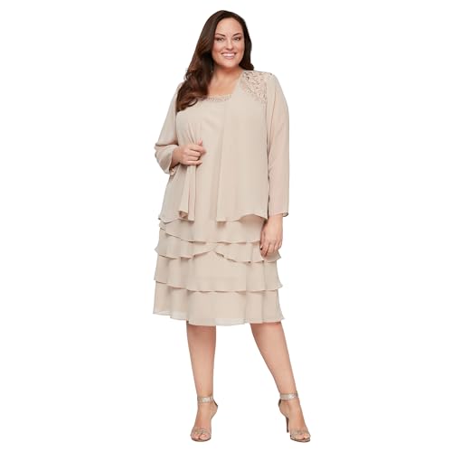 Image of S.L. Fashions Women's Mother of The Bride Tiered Jacket Dress with Shoulder Embellishment