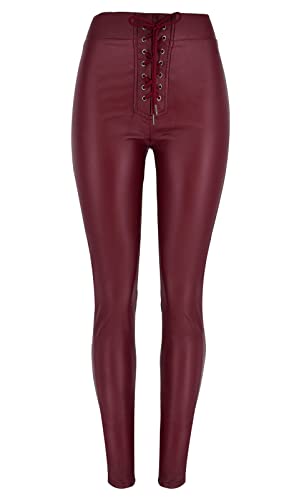 Women's Hip Lift High Waist Faux Leather Leggings Leather Pants Calf Pants with Pockets