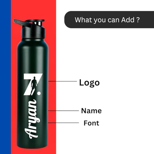 Image of CASPIAN / / / Hike Stainless Steel Customize Sipper Water Bottle (CUS-Forest Green 1 Litre, Set of 1)| Leak Proof Thunder for Fridge Home Office Travel School Kids Boys Girls Adults Sports Gym Yoga