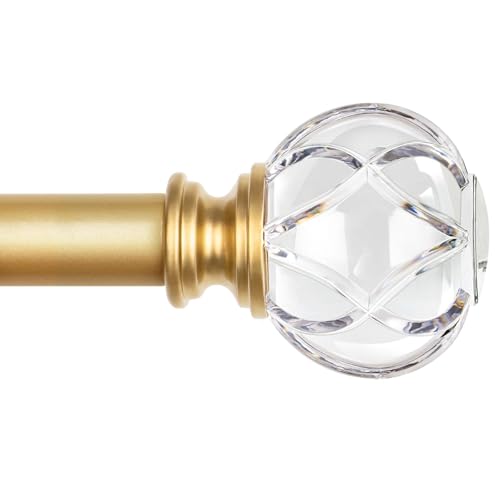 KAMANINA Crystal Netted Texture Replacement Finials for 1 or 7/8 Inch Curtain Rods, Gold Drapery Rod Finials with M6 Standard Screws, Set of 2
