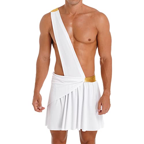 ranrann Déguisement Grec Homme Costume Grèce Antique Toge Cosplay Halloween Carnaval Fête Jeu de Role S-3XL A Blanc M