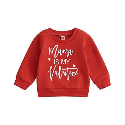 Infant Baby Girl Boy Valentine 's Day Outfit Long Sleeve Crewneck Sweatshirt Pullover Tops Shirts Fall Winter Clothes (V-Red, 12-18 Months) Cover
