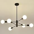 HHR Modern Sputnik Chandelier, Industrial 6-Light Black Ceiling Light Fixture,Height Adjustable Lighting for Kitchen Island,Bedroom Dining Room Living Room Farmhouse