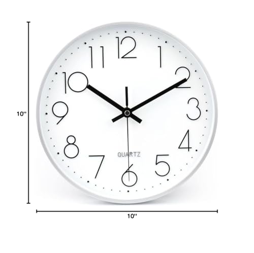 Image of jomparis 10 Inch Silver Wall Clock Battery Operated Silent & Non-Ticking Wall Clock for Home Office Bathroom