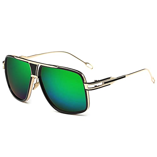 Image of Aviator Sunglasses for Men Retro Fashion Gold Oversized 70s shades
