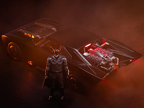 Image of Batmobile Matt Black with Lights and Diecast Figurine (2022) Movie DC Comics 1 /18 Diecast Model Car by Jada 32504