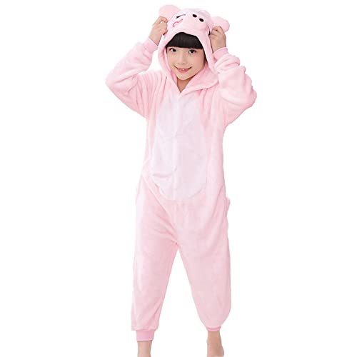 WAFUNNE Kids Piggy Costume Cosplay Halloween Animal Onesie for Boys Girls Child Pink Pig XL