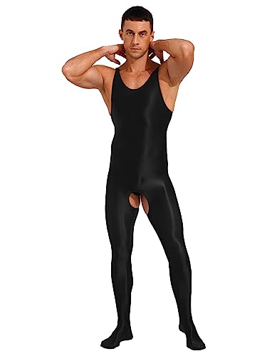 Vxuxlje Men's Oil Shiny Full Bodysuit One Piece Slim Fitted Sleeveless Footed Jumpsuit Underwear3