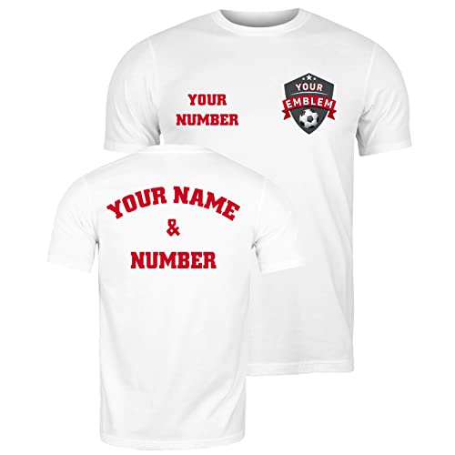 lepni.me Mens Football Shirt with Your Favourite Club Emblem Personalised Name Number Custom Jersey Flag Badge Sport Season (XXL White Multi Color)