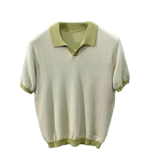 Men's Contrast Lapel Soft Knit Pullover Packing Loose Short Sleeves Vacation Sweater
