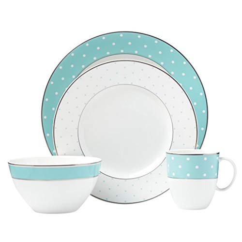Lenox Kate Spade New York Turquoise 4 Pc Place Setting Dinner Plate, Salad Plate, Soup Bowl And Mug New In Box #TOP28