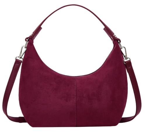 Suede Crescent Tote Bags for Women Vintage Shoulder Bag Brown Suede Handbag Casual Crossbody Bag Travel Work Purse