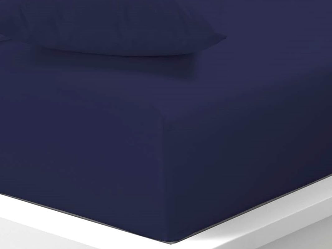 Fitted Sheet 40cm Extra Deep Pocket Navy Pillow Pair Easy Care Poly Cotton, Soft, Wrinkle-Free (PP navy)