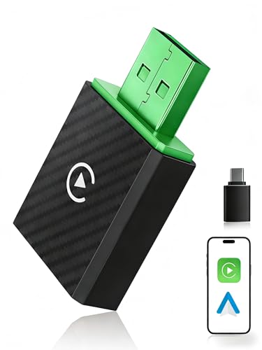 WityEye CarPlay und Android Auto Wireless Adapter 2 In 1, V5.4 Bluetooth Stabile Verbindung, Dualband WiFi 6 Schnelle Datenübertragung, USB C/A, für Apple iPhone iOS 10+, Smartphone Android 11+, Grün