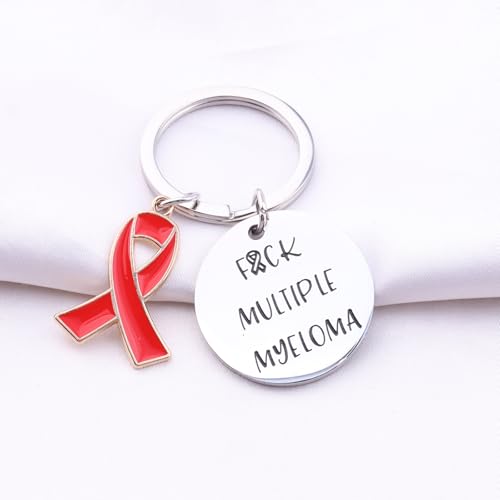 Image of CENWA Multiple Myeloma Awareness Red Ribbon Gift Fuck Multiple Myeloma Keychain Cancer Warrior Support Gift