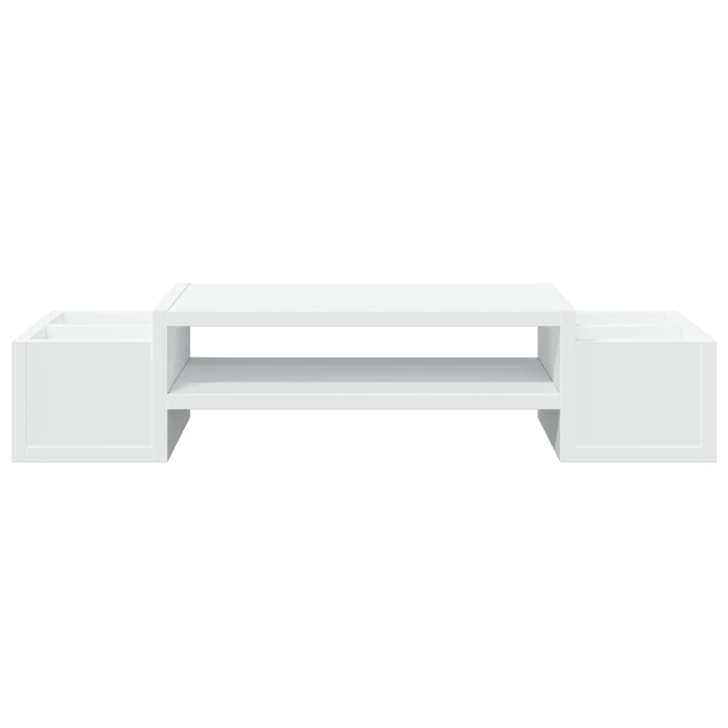 Supporto per monitor con vano portaoggetti, in legno bianco, 70 x 27 x 15 cm, con ripiano e scomparti per ufficio, casa, ergonomico, per laptop, PC, notebook, tablet, postazione di lavoro