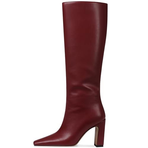 Image of Lovee Cosee Knee High Boots for Women Square Toe Chunky Heeled Boots with Side Zipper Fashion Dress Elastic Tall Boots