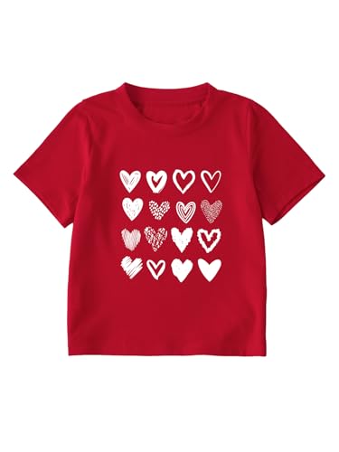 Girl's Heart Print Short Sleeve T-Shirt Cute Casual Summer Tee