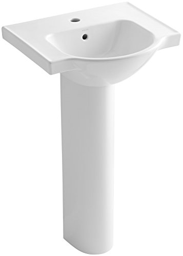 KOHLER K-5265-1-0 Veer Pedestal Bathroom Sink with Single Faucet Hole, 21-Inch, White