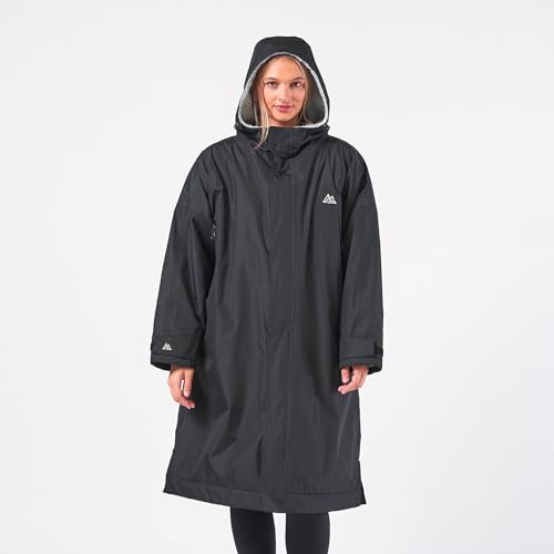 Unisex Outdoor-Wickelmantel, langärmelig, winddicht und wasserdicht, mit Kapuze, für Strand, Wildschwimmen, Surfen und Spazierengehen, übergroß, schnell trocknend, Schwarz , S-M