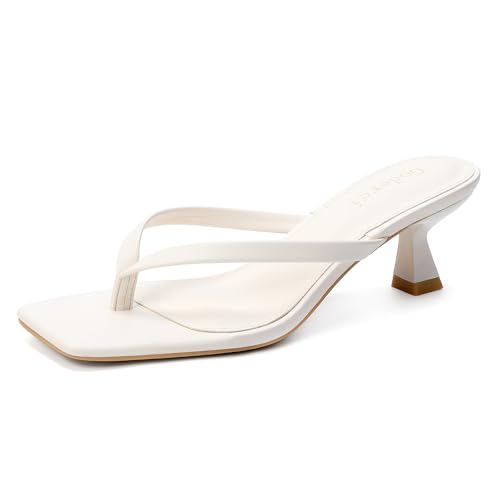 Image of Goderci Kitten Flip Flop Thong Low Heels for Women Square Open Toe Slip On Heeled Sandals