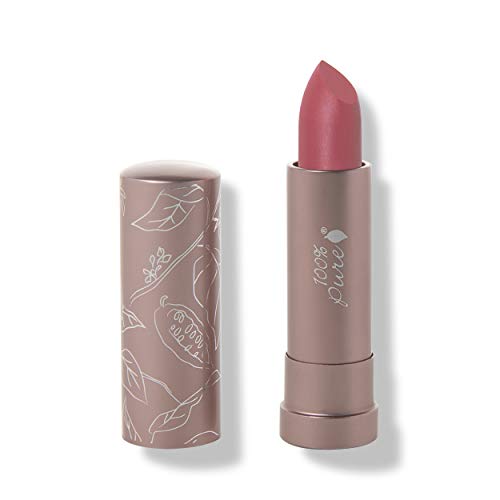 100% PURE Cocoa Butter Matte Lipstick (Fruit Pigmented), Plume Pink, Full Coverage, Long Lasting, Matte Lip, Moisturizing Cocoa Butter, Natural Makeup (Nude Pink Mauve) - 0.15 oz