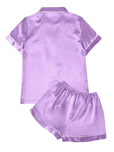 Remidoo Women's Causal Short Sleeve Button Down Satin 2 Piece Pajama Set Sleepwear Loungewear2